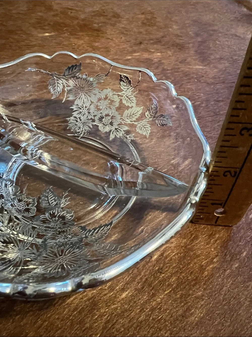 Vintage SIlver City Flanders Floral Divided 6 1/2 Bowl Elegant Crystal Bowl